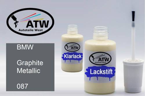 BMW, Graphite Metallic, 087: 20ml Lackstift + 20ml Klarlack - Set, von ATW Autoteile West.